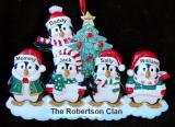Family Christmas Ornament Winter Penguins for 5 Personalized by RussellRhodes.com