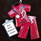 Medical Scrubs Christmas Ornament Maroon Personalized by RussellRhodes.com