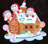 Gingerbread House Three Grandkids Christmas Ornament Personalized by RussellRhodes.com