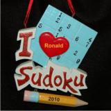 I Love Sudoku Christmas Ornament Personalized by Russell Rhodes