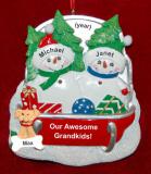Grandparents Christmas Ornament 2 Grandkids Sledding Fun with Dogs, Cats, Pets Custom Add-ons Personalized by RussellRhodes.com