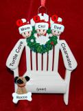Family Christmas Ornament for 3 Relaxing in the Vacation Sun with 1 Dog, Cat, Pets Custom Add-on Personalized by RussellRhodes.com