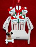 Family Christmas Ornament for 4 Relaxing in the Vacation Sun with 1 Dog, Cat, Pets Custom Add-on Personalized by RussellRhodes.com