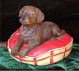 Chocolate Lab Pup on Bed Christmas Ornament Personalized by Russell Rhodes