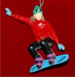 Snowboard Champ Female Brunette Christmas Ornament Personalized by Russell Rhodes