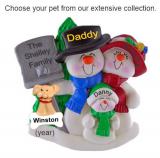 Top Hat Snow Family with Tree for 3 Christmas Ornament with Pets Personalized by RussellRhodes.com