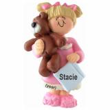 Child with Teddy, Female Blonde Hair Ornament for Toddler Christmas Ornament Personalized by Russell Rhodes