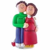 Pregnant Christmas Ornament Couple Both Brunette Personalized by RussellRhodes.com