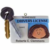 New Driver Female Brown Hair Christmas Ornament Personalized by Russell Rhodes