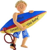 Surfin' USA Male Blonde Hair Christmas Ornament Personalized by Russell Rhodes