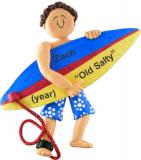 Surfin' USA Male Brown Hair Christmas Ornament Personalized by Russell Rhodes