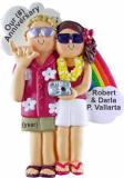 Anniversary Couple, Male Blonde, Female Brown Hair Christmas Ornament Personalized by Russell Rhodes