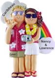 Honeymoon Couple Male Blonde Female Brown Christmas Ornament Personalized by Russell Rhodes