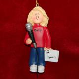 Star Singer Female Blonde Hair Personalized Christmas Ornament Personalized by Russell Rhodes