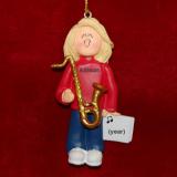 Saxophone Christmas Ornament Virtuoso Blond Female Personalized by RussellRhodes.com