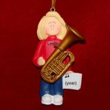 Tuba Virtuoso, Female Blonde Hair Personalized Christmas Ornament Personalized by Russell Rhodes