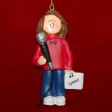 Star Singer Female Brown Hair Christmas Ornament Personalized by Russell Rhodes