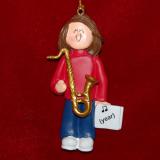 Saxophone Christmas Ornament Virtuoso Brunette Female Personalized by RussellRhodes.com