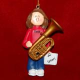 Tuba Virtuoso, Female Brown Hair Christmas Ornament Personalized by Russell Rhodes