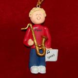 Saxophone Virtuoso, Male Blonde Hair Christmas Ornament Personalized by RussellRhodes.com
