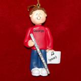Flute Virtuoso, Male Brown Hair Christmas Ornament Personalized by Russell Rhodes