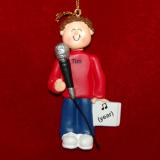 Star Singer Male Brown Hair Christmas Ornament Personalized by Russell Rhodes
