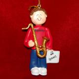 Saxophone Virtuoso, Male Brown Hair Christmas Ornament Personalized by Russell Rhodes