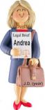 Law School Graduation Gift Idea Female Blonde Hair Christmas Ornament Personalized by Russell Rhodes