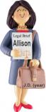Law School Graduation Gift Idea Female Brown Hair Christmas Ornament Personalized by Russell Rhodes