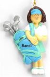 Golf Female Brown Hair Christmas Ornament Personalized by Russell Rhodes