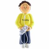 MP3 Male, Brown Hair Christmas Ornament Personalized by Russell Rhodes