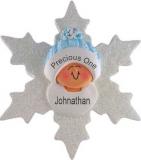 Baby at Christmastime Blue Snowflake Christmas Ornament Personalized by RussellRhodes.com