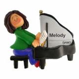 Piano Virtuoso Female Brown Hair Christmas Ornament Personalized by Russell Rhodes
