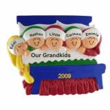 5 Grandkids Snuggled in Bed Christmas Ornament Personalized by RussellRhodes.com