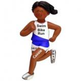 African-American Female Triathalon Runner Christmas Ornament Personalized by Russell Rhodes