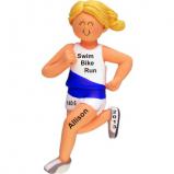 Triathlon Runner Female Blond Christmas Ornament Personalized by Russell Rhodes