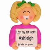 Lost a Tooth, Female Blonde Christmas Ornament Personalized by Russell Rhodes