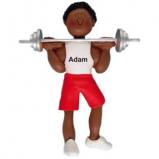 African-American Male Weight Lifter Christmas Ornament Personalized by RussellRhodes.com