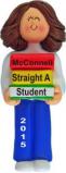 Straight A Student! Female Brunette Christmas Ornament Personalized by Russell Rhodes