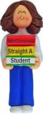 Straight A Student Christmas Ornament Brunette Female Personalized by RussellRhodes.com