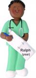 Nurse in Scrubs Christmas Ornament African American Male Personalized by RussellRhodes.com