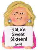Sweet 16 Christmas Ornament Blond Female Personalized by RussellRhodes.com