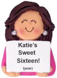 Sweet 16 Christmas Ornament Brunette Female Personalized by RussellRhodes.com