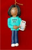 African-American Female with Smart Phone Christmas Ornament Personalized by RussellRhodes.com
