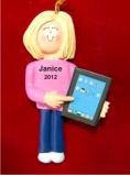 Blond Female with Tablet Christmas Ornament Personalized by Russell Rhodes