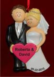 Wedding Couple Male Brown, Female Blonde Hair Christmas Ornament Personalized by Russell Rhodes