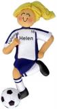 Soccer Christmas Ornament Blond Female Blue Uniform Personalized by RussellRhodes.com