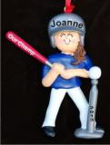 Tee Ball Female Brunette Christmas Ornament Personalized by Russell Rhodes