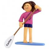 Stand Up Paddle Board Female Brunette Christmas Ornament Personalized by Russell Rhodes