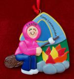 Camping Bliss: Girl with Fire & Marshmallow Christmas Ornament Personalized by RussellRhodes.com